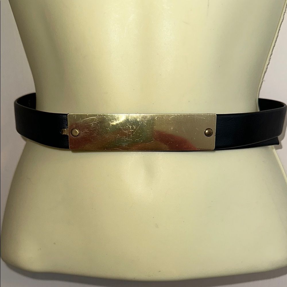 Vintage Black Belt with Rectangle Gold Buckle XXS